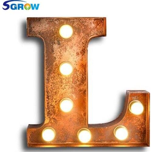 SGROW Metal Letter L Wall Lamp Light for Bedroom Living Room Art Lampara Industrial Creative Lights Logo L Iron Billboard Lamps