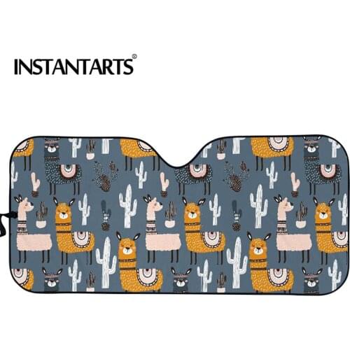 INSTANTARTS Lovely Animal Alpaca Fashion Design Sunshade for Car Windshield Eyes Car Accessories Windshield Sun Shades Sunshade
