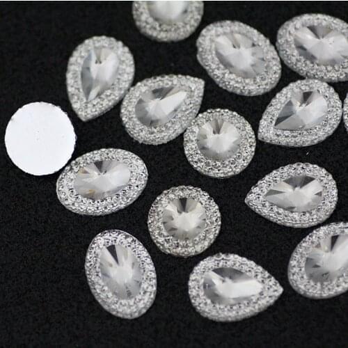 50pcs Mix Shape Round/oval/Waterdrop Rhinestones Flatback Crystal Silver base Glue on Strass for Wedding Dance Dress Decoration