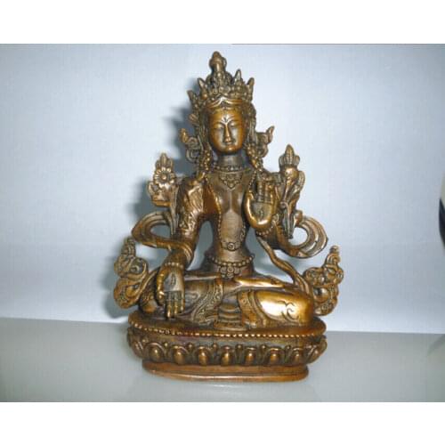 Tibetan Buddhism Bronze Kwan-yin White Tara Buddha Statue