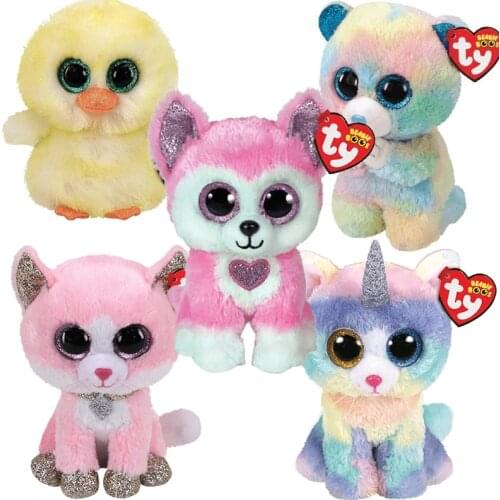 Ty Big Eyes Beanie Boos 6" 15 cm Ladybug Unicorn Elephant Leopard Dragon Series Cute Plush Doll Toys kawaii Room Decor Kids Gift