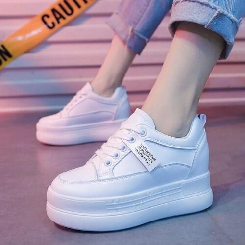 Womens Sneaker Leather Platform Shoes 2020 Spring Autumn Hidden Heel Woman Chunky Sneakers Female Platform Shoes Casual Sneaker