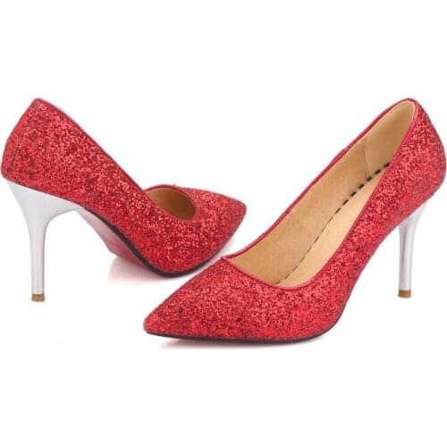 Big SizePointed Sequin high heels ladies high heels women shoes woman pumps