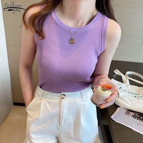 Summer Fashion New O-neck Solid Tank White Black Tops Female Sleeveless Casual Thin Tops Ice Silk Knitted Vests Women Tops 15659