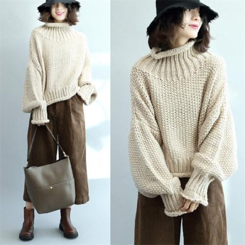 Women Sweater Autumn Winter Loose Large Size Thick Turtleneck Lady Knitting Pullover Casual Batwing Sleeve Korean Clothing f1471