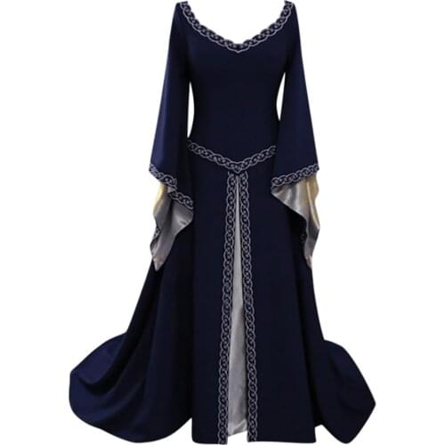 Clothing Womens Long Sleeve V-neck Medieval Dress Floor Length Cosplay Dress Casual Ladies Elegant vestidos mujer femme robe