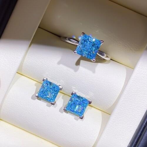 Nature Aquamarine Jewelry set Original 925 Sterling Silver Party Wedding Rings Earrings Necklace For Women Jewelry