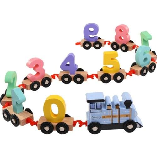 1Set Early Education Wooden Assembling Dragging Intellectual Building Blocks Educational Toy Car Young Children Digital Train