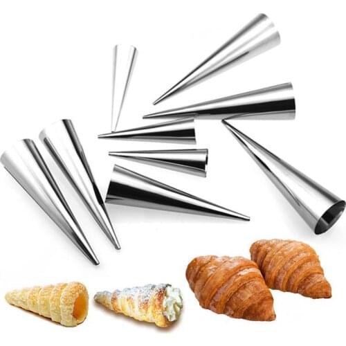 10pcs Conical Croissants Molds Dessert Mould Cone Stainless Steel Spiral Croissant Tool Baking Pastry Cone Shape Bread Mold