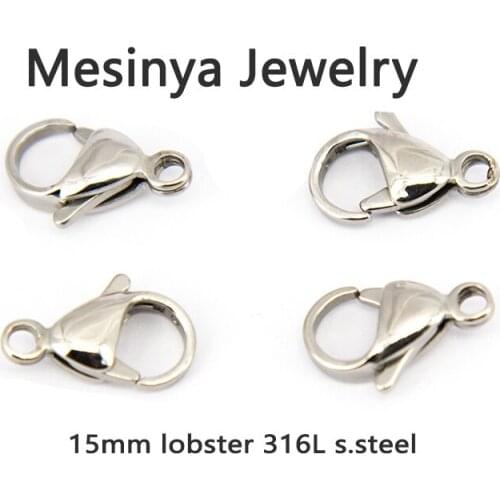 100pcs high polished top shelf 15mm 316L Stainless steel lobster clasps .jewelry accessories.DIY necklace bracelet wholesale