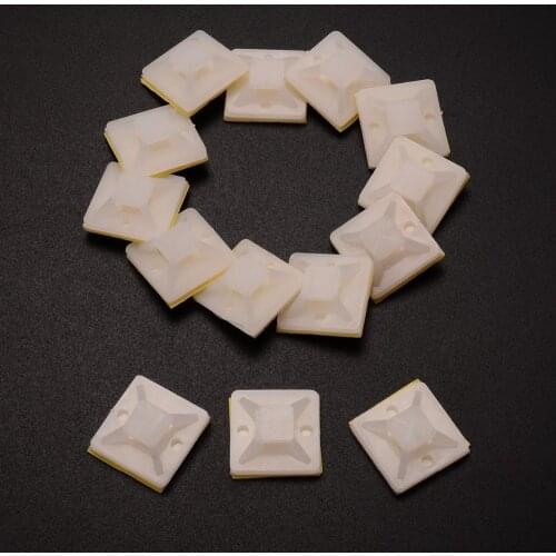 100PCS/Pack White Self Adhesive Cable Wire Zip Tie Mounts Bases Wall Holder 20*20mm