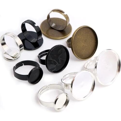 12mm 20mm 25mm 10pcs 4 Colors Plated Adjustable Ring Settings Blank/Base,Fit 12-25mm Glass Cabochons,Buttons Ring Bezels