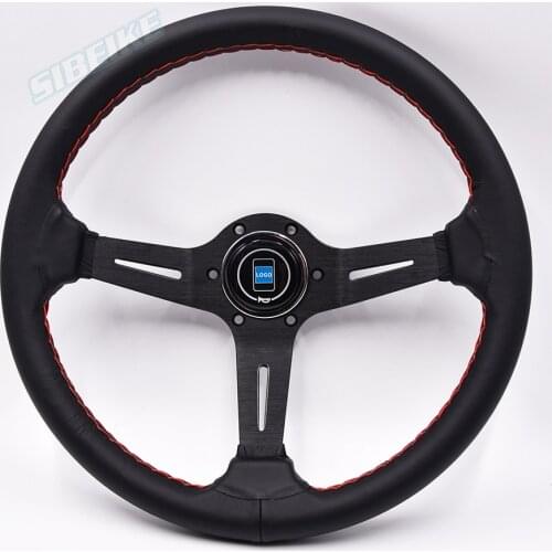 14‘’ Racing Steering Wheel Red Stitching Leather Sport Steering Wheel for Universal Car