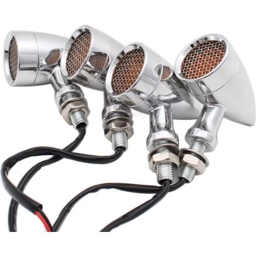 2Pair Chrome Universal Motorcycle Grid metal Retro Bullet Turn Signal Light Indicators LED Brake Light For Triumph Honda Yamaha