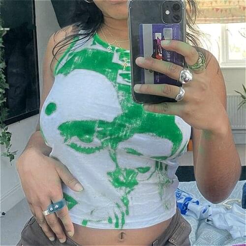 2021 Fashion New Women Vest Summer Tops Printed Sleeveless Slim Fit Tank Tops Casual Club Punk Sexy Shirts Tops Female