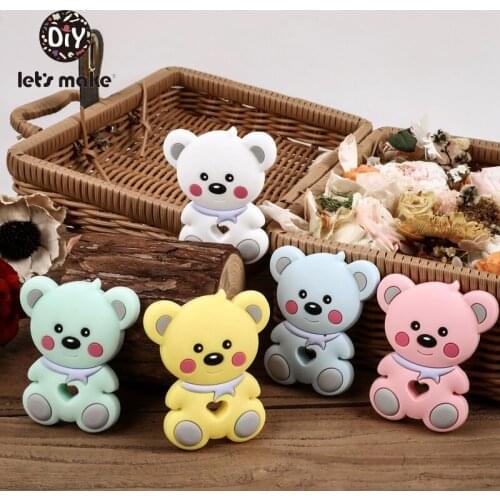 Lets Make Silicone Beads Charms Rodent Teether Bear 5pcs BPA Free Cartoon Pendant Wholesale Teething Toys Baby Goods Sensory