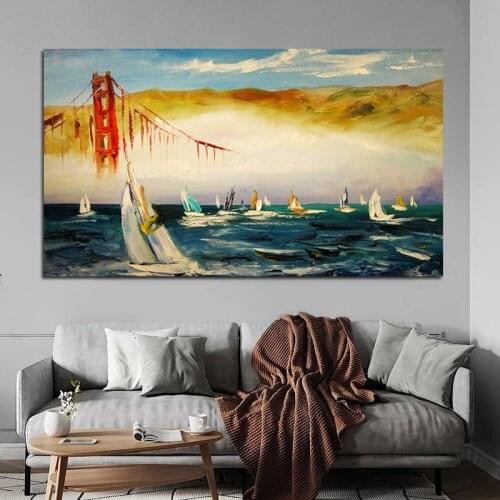 Abstract Sail Boat Ocean Landscape Posters Oil Painting Printed on Canvas Pictures Wall Art for Nordic Home Decoration Cuadros