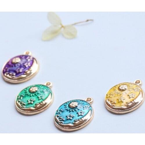 Promotion 20*23MM 30Pcs New Sun Moon Stars Style Round KC Gold Color Glazing Alloy Jewellery Pendants Jewelry Charms
