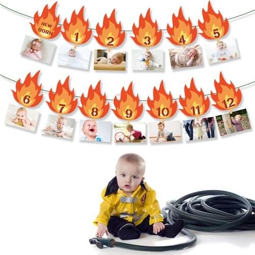 Baby Shower Photo Display Banners Fireman Theme Party Decorations Firefighter Wall Hanging Bunting Happy Birthday Party Supplies