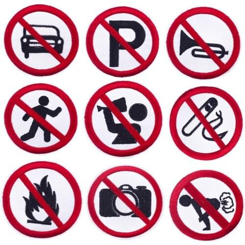 Ban Photography Parking Noise Running Patches Stripes Embroideried Patches For Clothing Applique DIY Iron On Patches For Clothes