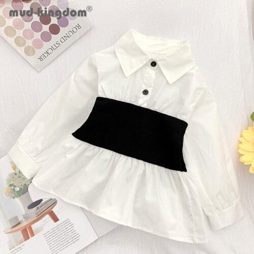 Mudkingdom Girls Blouses Shirt Patchwork Slim Waist Turn-down Collar Long Sleeve Buttons Tops for Toddler Fashion Casual Clothes