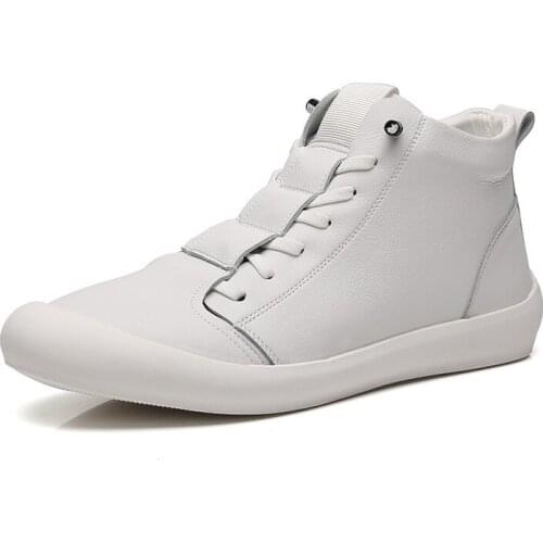 White Boots Mens Winter Ankle Korean Version Student All-match Boots Men Waterproof Hight-Top Leather Shoes for Man Men Loafers