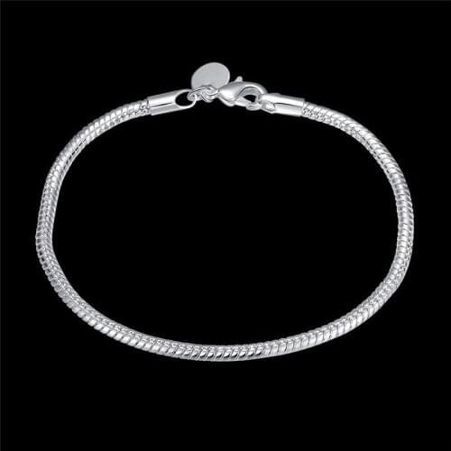 Hot Silver color 3MM snake chain bracelet fashion unisex jewelry cool street style Factory Outlet H187
