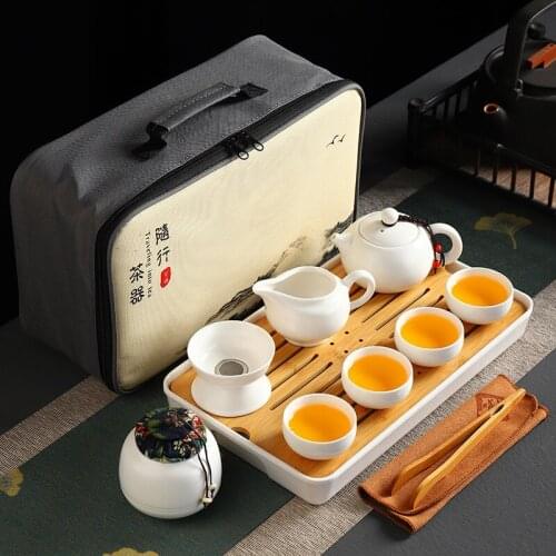 Kungfu Tea Set, Portable Travel Tea Set with Teapot,Teacups,Tea Canister,Tea Tray and Gift Bag for Travel,Home,Outdoor,Office