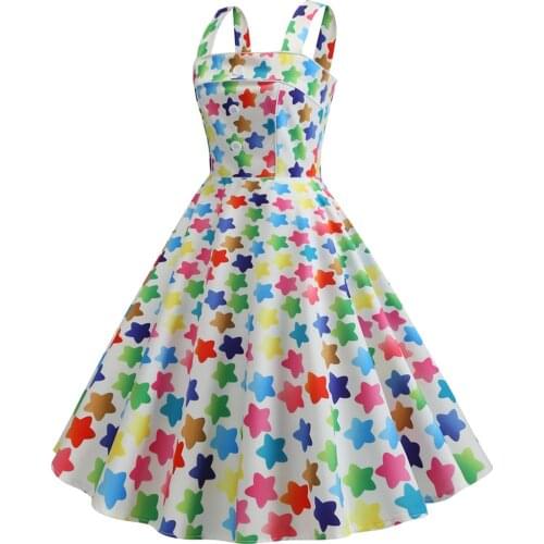 Floral Print Polka Dot Women Summer Dress SP1199 A Line Cheap 50s 60s Vintage Retro Women Dress Plus Size