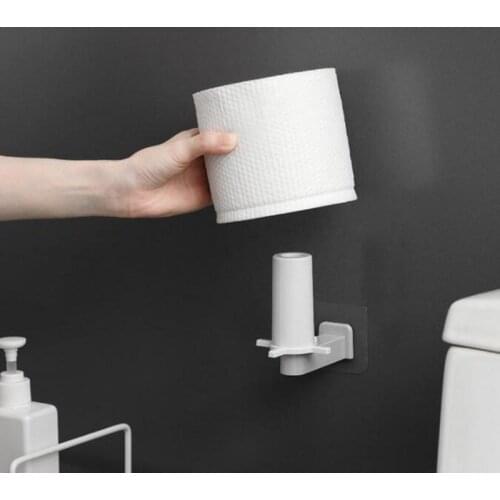 1pc Self-adhesive Toilet Paper Holder Kitchen Paper Roll Plastic Wrap Hanger Roll Paper Hook Wall Hangings Bathroom Shelf Organi