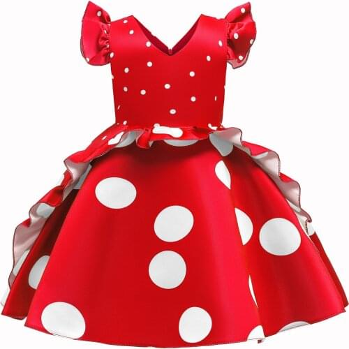 High quality Dots Printing Girls Dress Kids Bow tutu Princess Girls Dresses for 2 4 6 10 Years Children Elegent Party Custumes