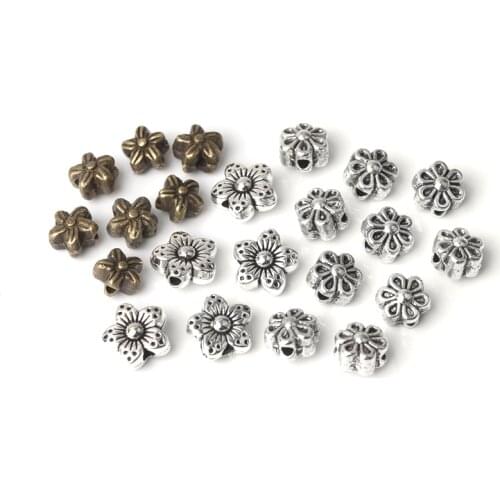 DoreenBeads Zinc Based Alloy Spacer Beads Flower Antique Bronze/Silver Color Carved DIY Making Jewelry Gifts Findings,50-100PCs