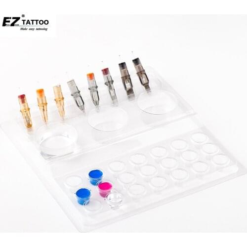 EZ Tattoo Work Tray Disposable Plastic Tray with Rinse Cups, Ink Caps & Cartridge Slot Holds for Tattoo Shop & Conventions 20pcs