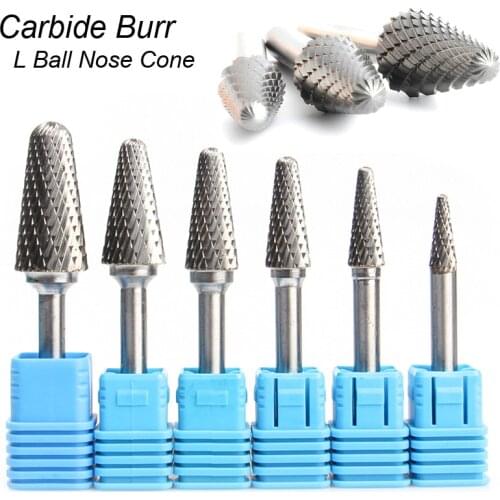 H Ball Nose Cone 6mm 1/4" Shank Mould Carving Grinding Cut Tungsten Carbide Burr Rotary Tool File Bits Milling Cutter for Dremel