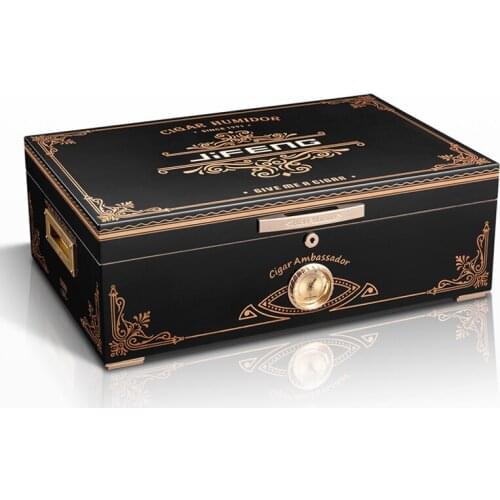 JIFENG High-Capacity Cedar Wood Piano Finish Travel Constant temperature Humidor W/Lock Humidifier Hygrometer Cigar Case Humidor