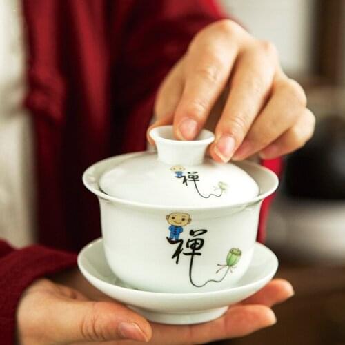 Ceramic Tea Tureen Cup Gaiwan White Porcelain Tea Pot Travel Beautiful Kettle Hand-painted Tea bowl with Lid Tea Set Drinkware