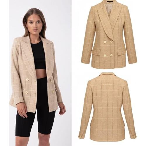 Classic Vintage Check Women Suits Custom Made Peaked Lapel Double Breasted Blazer Smart Casual Office Lady Daily 1 Piece Coat