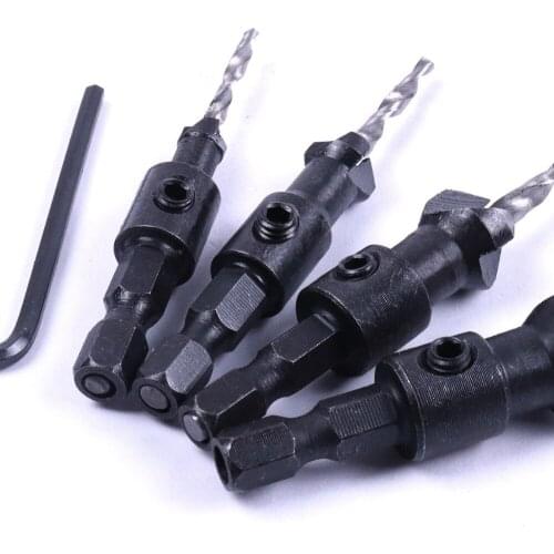 Hot 4Pcs/Set Countersink Drill Bits Diameter 2.5mm 3.15mm 3.65mm 4.5mm HSS 4241 6mm long Hex Shank Chamfer Tool for Woodworking