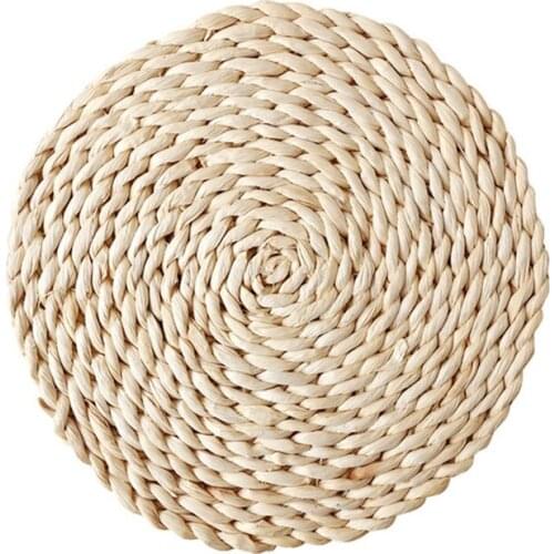 M17D Natural Corn Husk Handmade Straw Woven Table Mat Heat-proof Plate Cup Round Placemat Pad Kitchen Dining Decoration