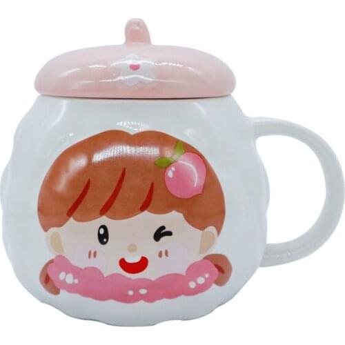 Cute Cartoon Girl Water Cup Girl Heart Student Ceramic Cup with Cover Spoon Office Mug Coffee Mug