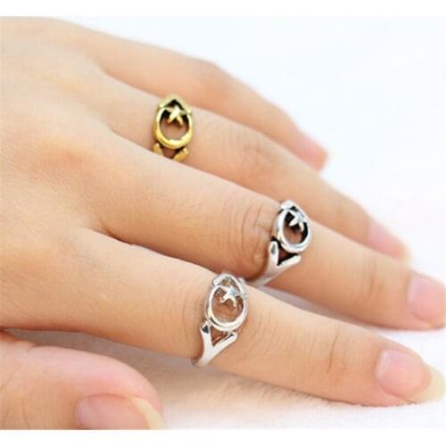 Fashion stars the moon rings, Antique stars the moon connected rings Antique Plated ancient rings for women