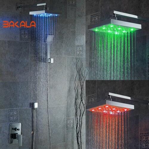 Fashion Rain Shower Set 8 inch led shower head Single handle In-Wall Faucet Bath and Shower Mixer Brass Chrome BR-LED