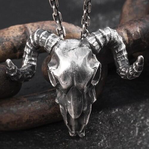 Solid 999 Sterling Silver handmade goat head Gothic mens pendant Charm jewelry A5255