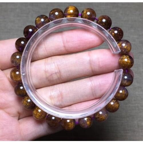 Genuine Natural Cacoxenite Purple Gold Rutilated Quartz Bracelet 6.7mm Women Men Clear Round Beads Genuine AAAAAA