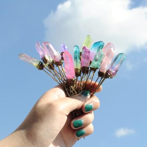 Raw crystal hair pins wedding tiara hair clips initial wedding barrette hair jewelry for women