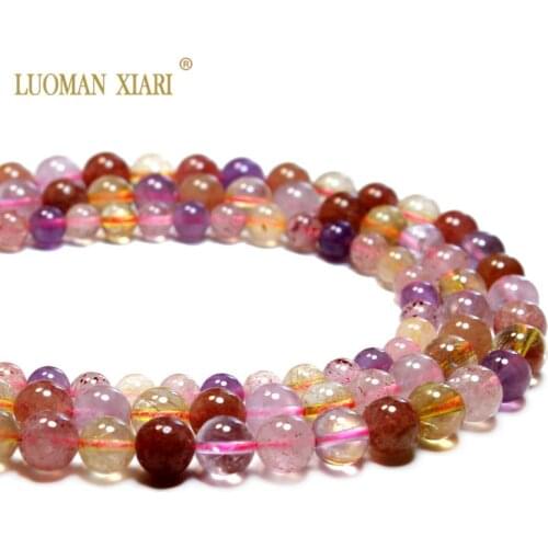Wholesale AAA 100% Natural Super Seven Crystal Topazs Round Stone Beads For Jewelry Making Diy Bracelet Necklace 6/8/10mm