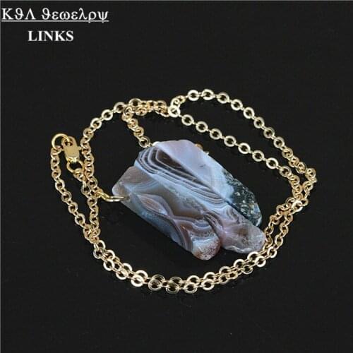 Natural Grey Stripe Stone Necklace Crystal Quartz Geode Gem Stone Charm Chain Necklace for Women Statement Jewelry