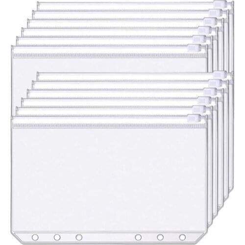 34 PCS Binder Pockets A6 Size 6 Holes Zipper Binder Pouch Folders Clear Waterproof PVC Loose Leaf Bags for 6 Ring Binder