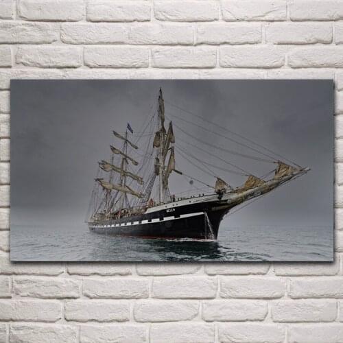 Sailing ship sea mist water nautical journey fanart living room decoration home wall art decor print fabric posters KM767