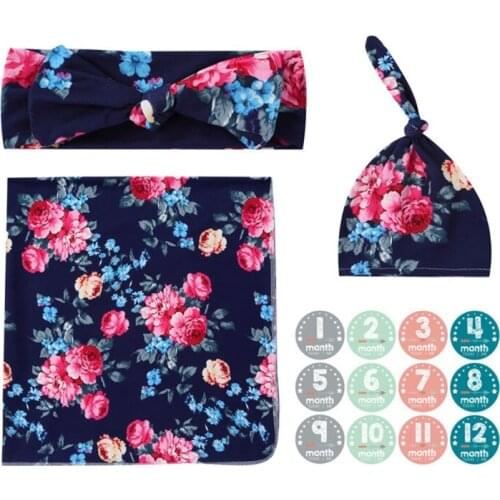 Newborn Baby Swaddle Blankets Beanie Hat Headband Set Swaddle Bag Receiving Blankets Infant Baby Gift Headband 0-3 Month